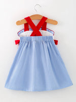 Rylee Faith Designs Toddler Girls Baseball Smocked Dress – Blue Plaid Summer Outfit - 