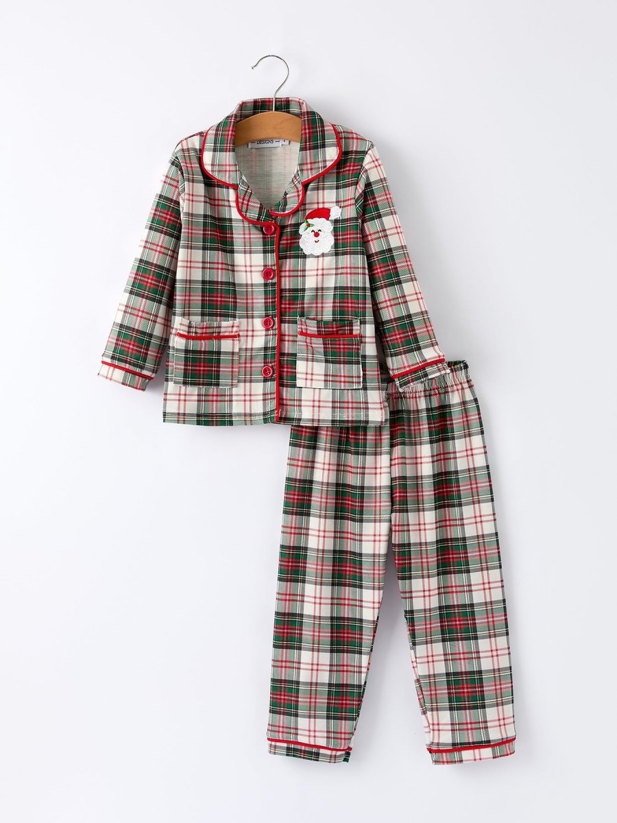 Toddler Girls Christmas Plaid Set With Santa Applique - Everetts Place Boutique - 