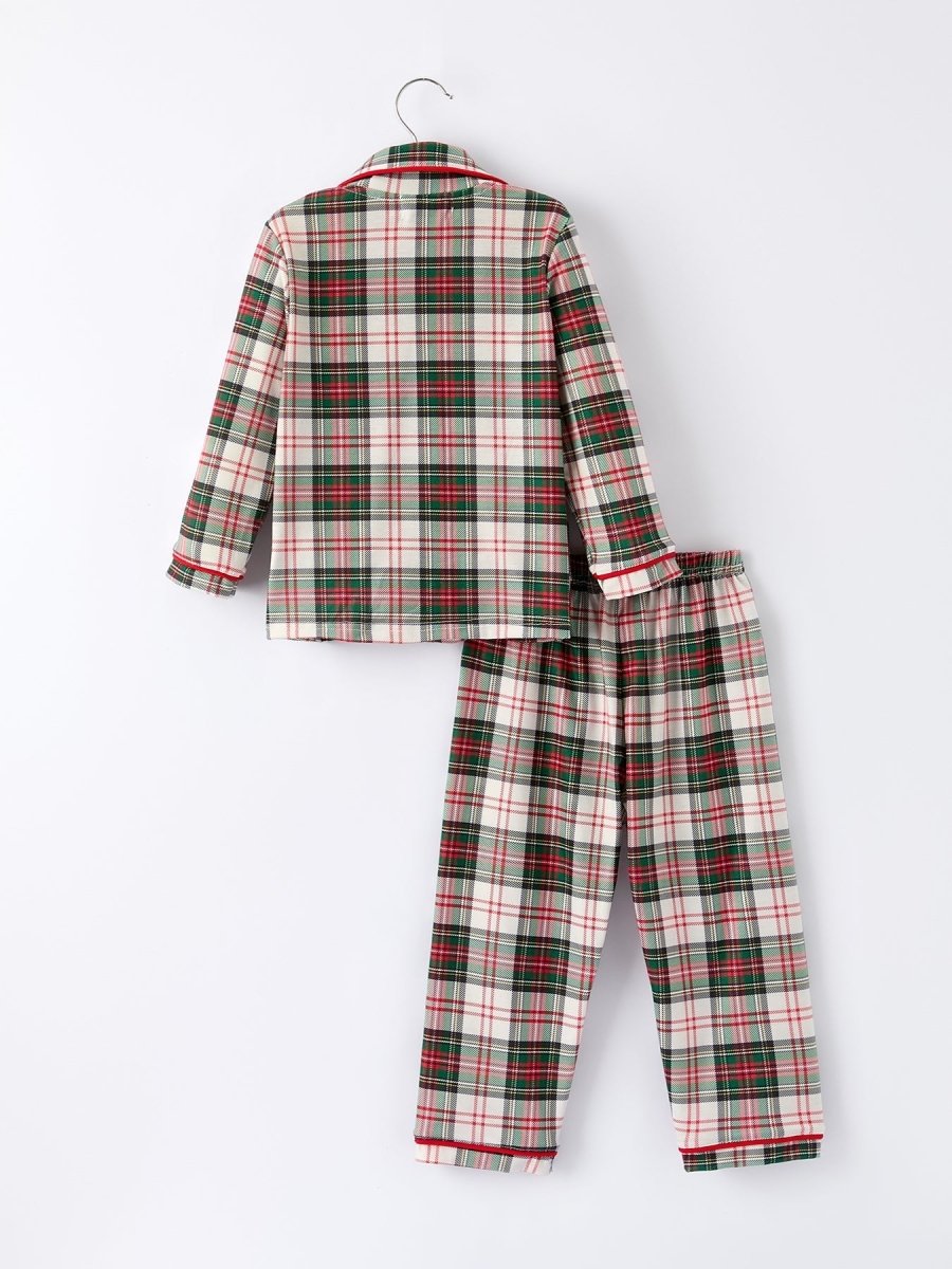 Toddler Girls Christmas Plaid Set With Santa Applique - Everetts Place Boutique - 