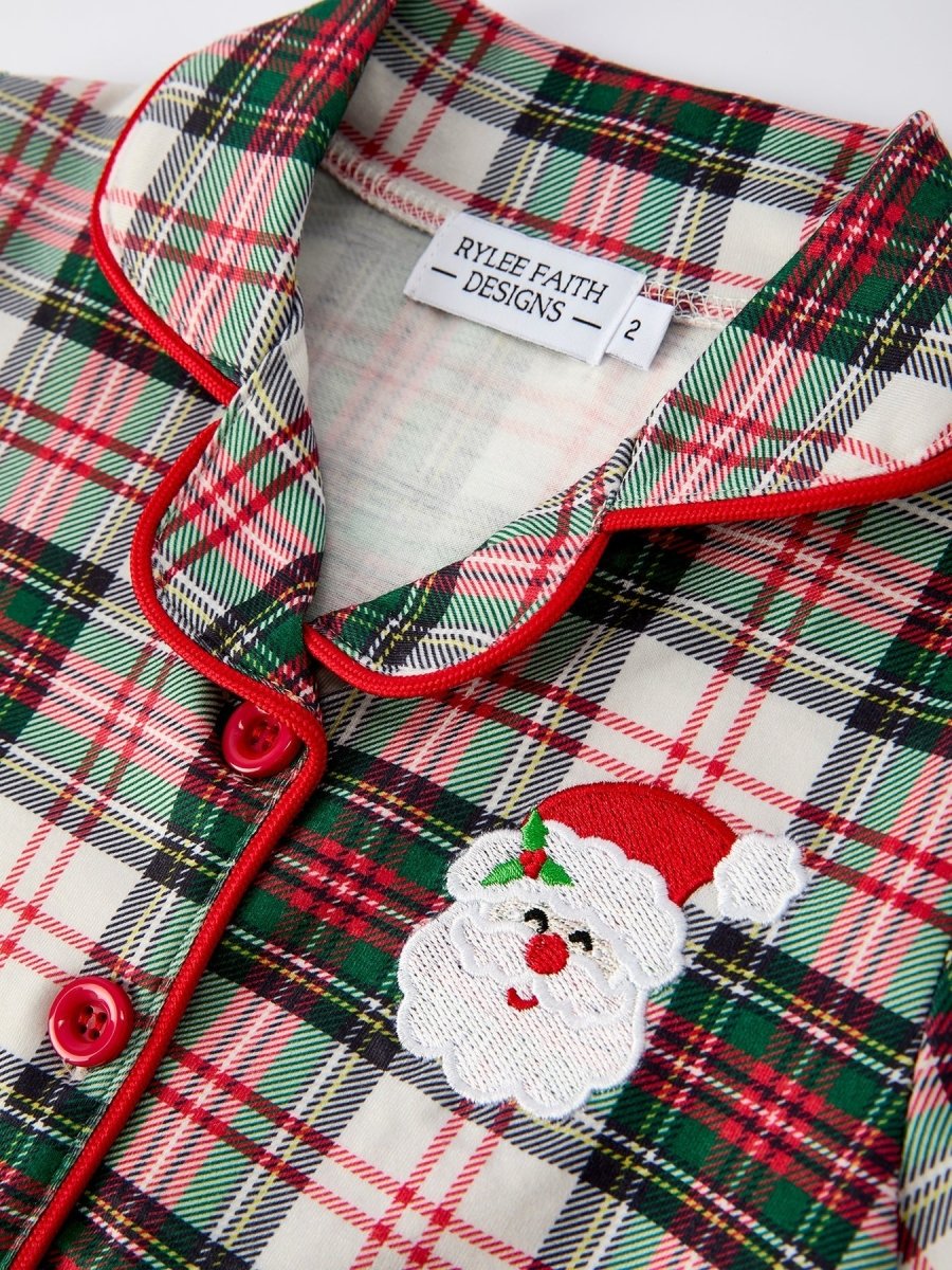 Toddler Girls Christmas Plaid Set With Santa Applique - Everetts Place Boutique - 