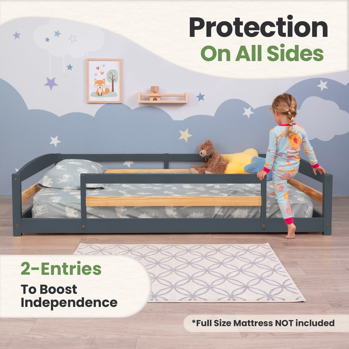 Full-Size Montessori Floor Bed with Strong Slatted Frame by Ocodile.com