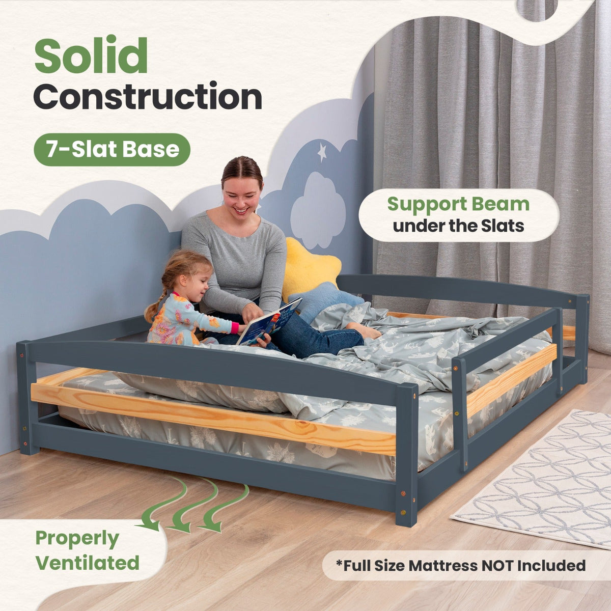 Full-Size Montessori Floor Bed with Strong Slatted Frame by Ocodile.com