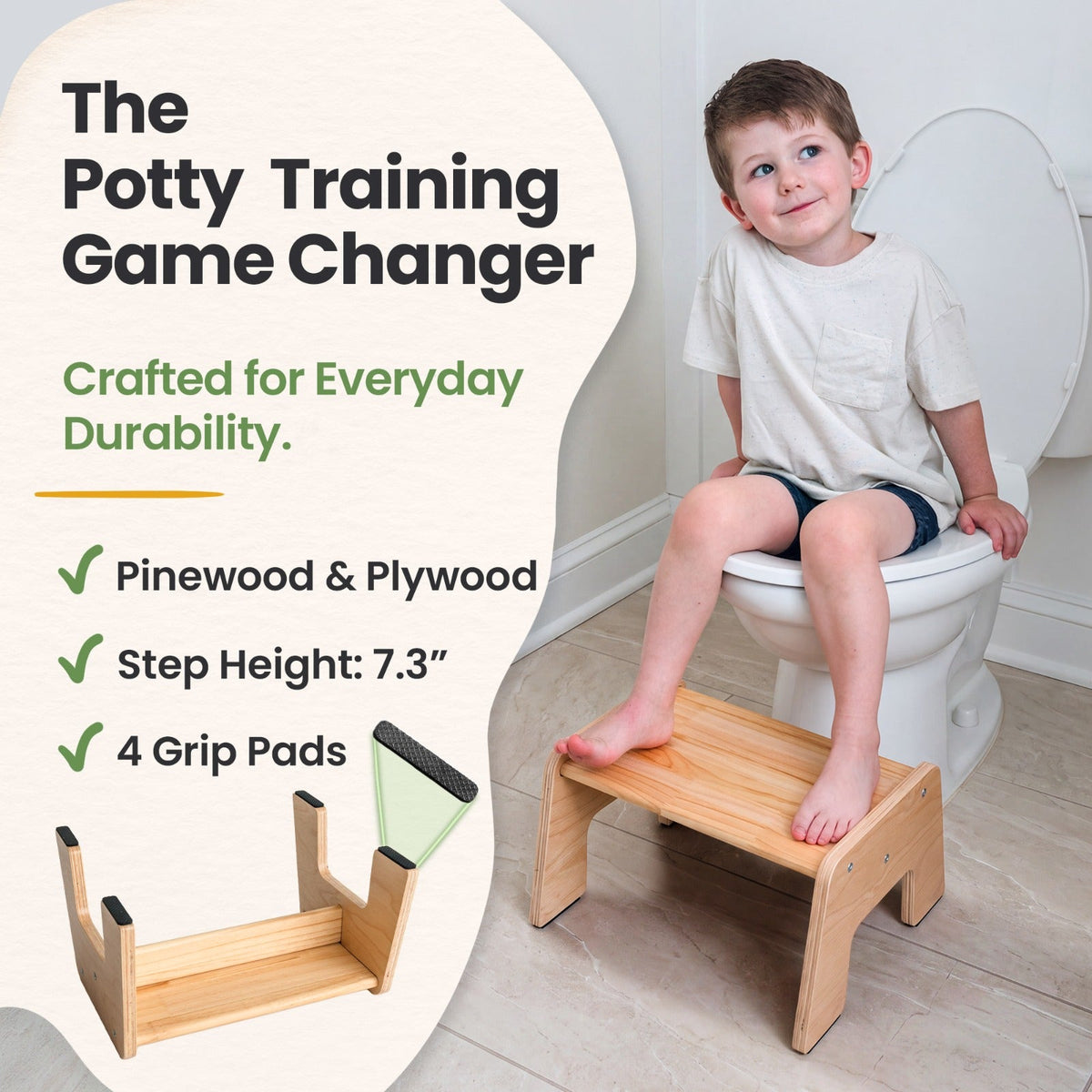 Wooden Kids Step Stool - 1-Step Multi-Purpose by Ocodile.com