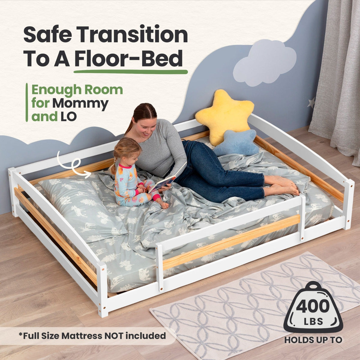 Full-Size Montessori Floor Bed with Strong Slatted Frame by Ocodile.com
