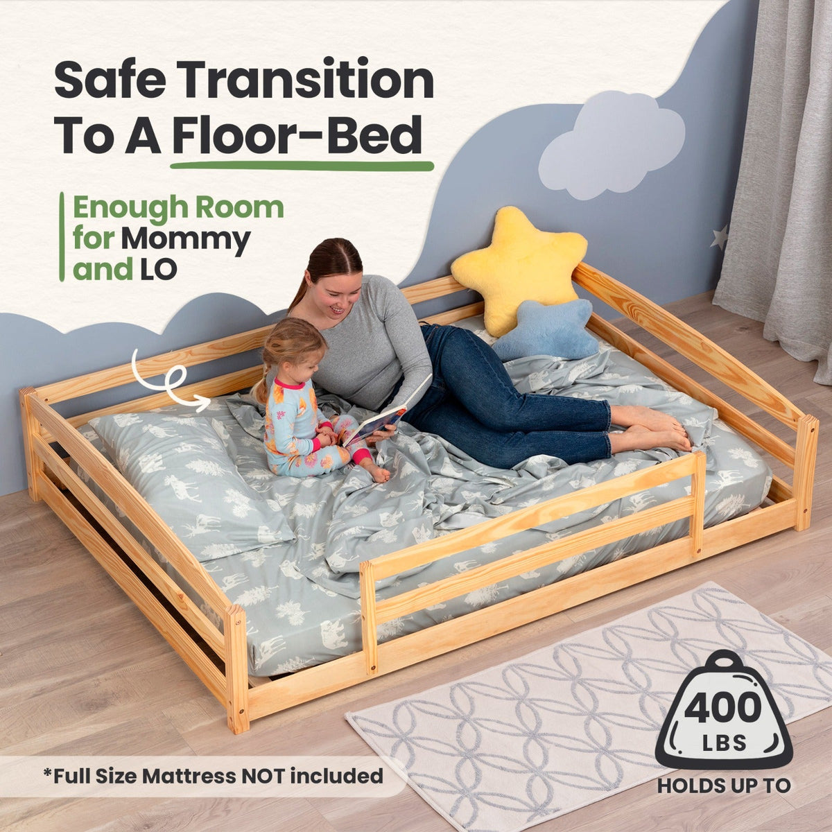 Full-Size Montessori Floor Bed with Strong Slatted Frame by Ocodile.com