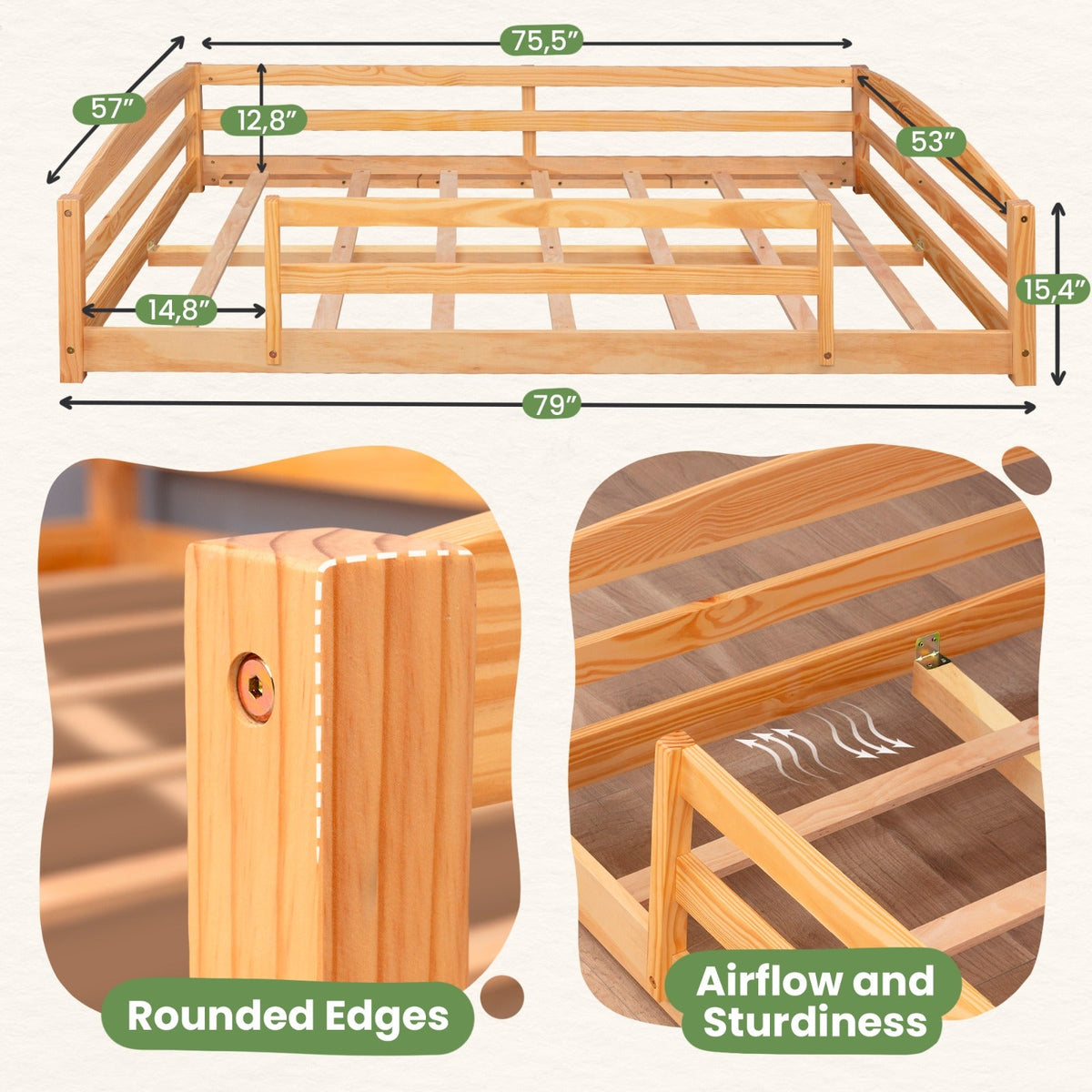 Full-Size Montessori Floor Bed with Strong Slatted Frame by Ocodile.com