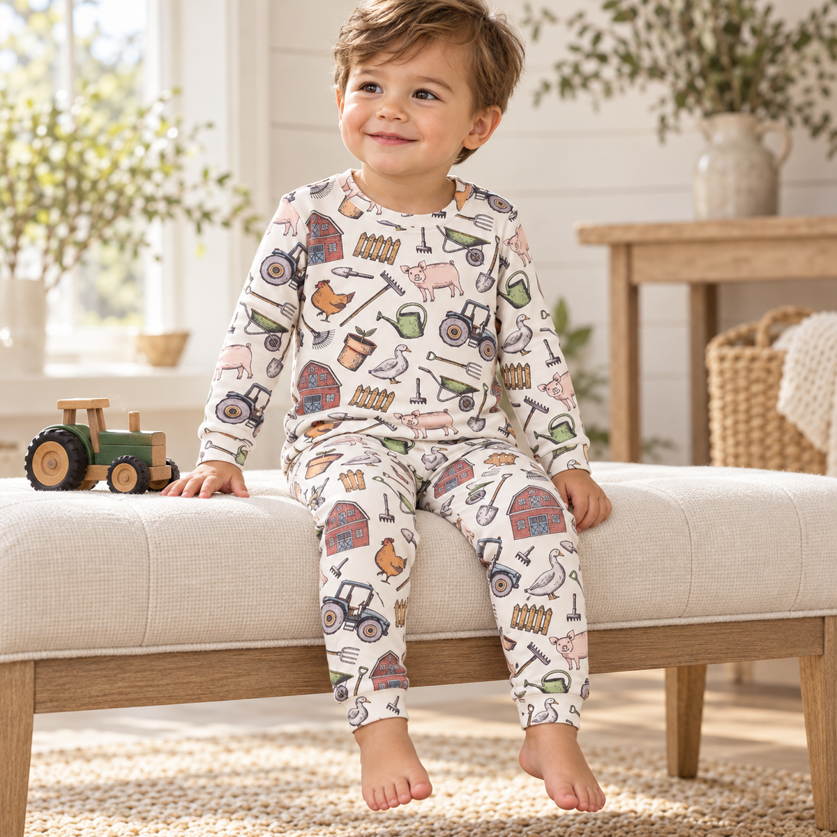 Bamboo Pajama Set, Kids Farmer's Market Print