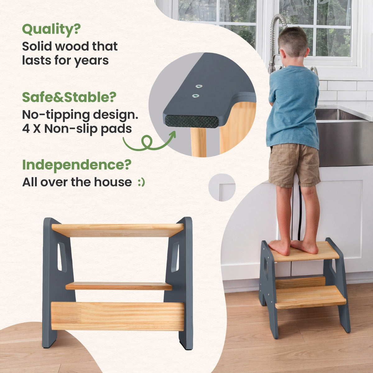 Solid Hardwood 2-Step Toddler Step Stool by Ocodile.com