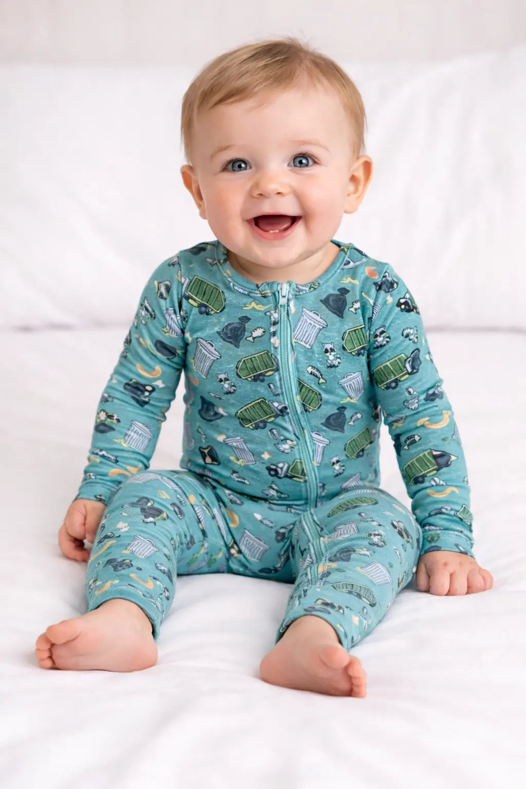 Trash Truck Bamboo Two Way Zipper Footie Pajamas For Babies Miller Co Miller & Co. 