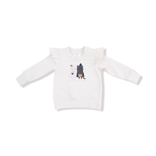 Trick Or Treat Ruffle Sweatshirt For Kids Cozy Ghost Cat Angel Dear Everetts Place: Online Boutique