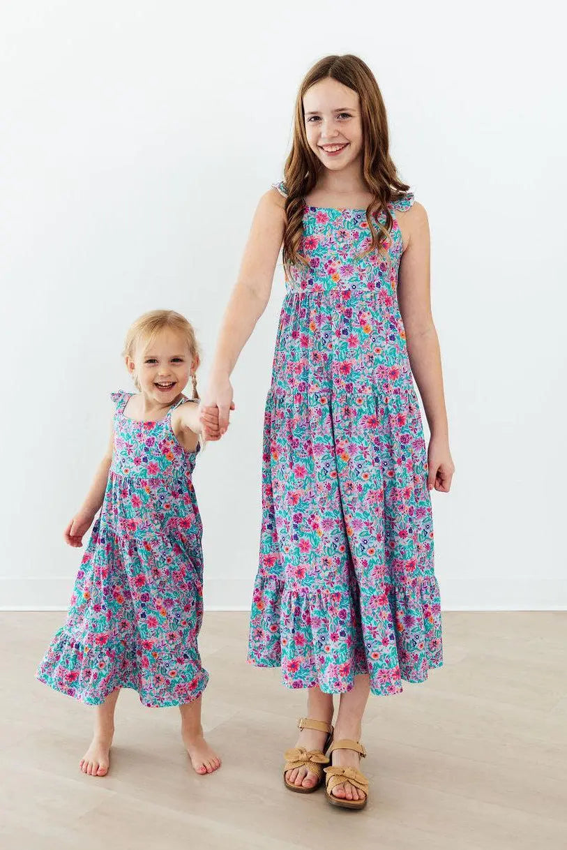 Tropical Garden Ruffle Maxi Dress - Dress, Pink, One-piece garment, Day Dress, Textile | Everetts Place