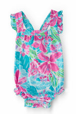 Tropical Punch Ruffle Cross Back Romper Diaper Changes Mila & Rose ® Everetts Place: Online Boutique