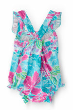 Tropical Punch Ruffle Cross Back Romper Diaper Changes Mila & Rose ® Everetts Place: Online Boutique