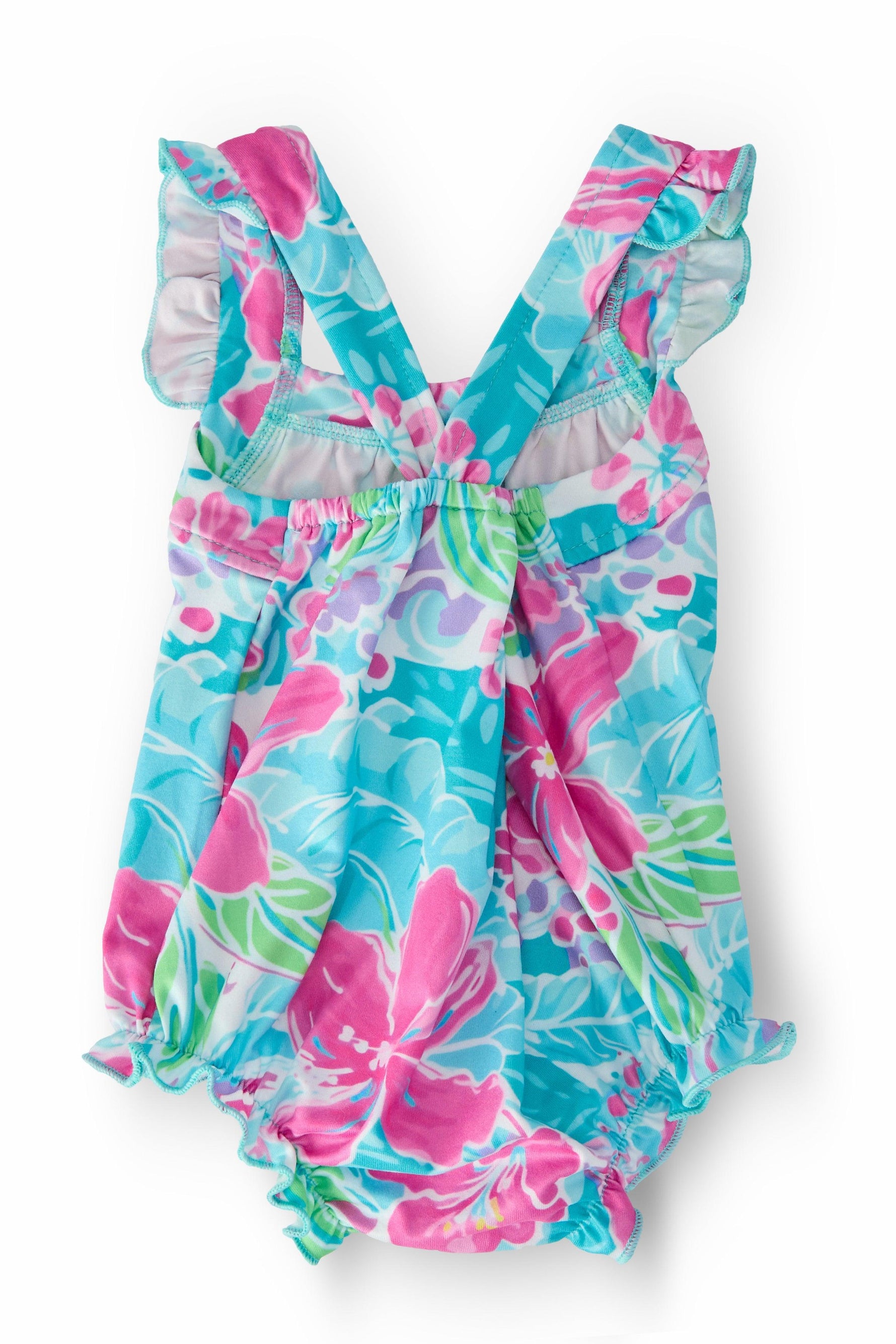 Tropical Punch Ruffle Cross Back Romper Diaper Changes Mila & Rose ® Everetts Place: Online Boutique