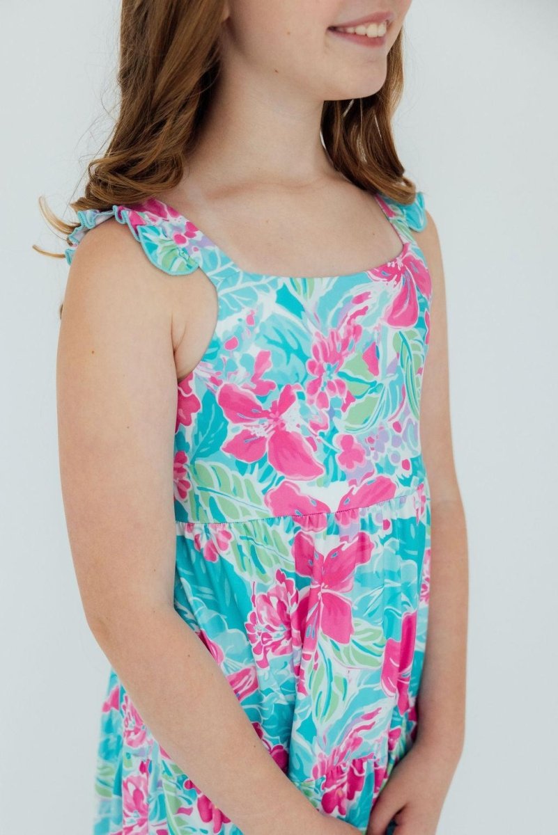Tropical Punch Ruffle Maxi Dress For Summer Beach Wear - Everetts Place Boutique - 
