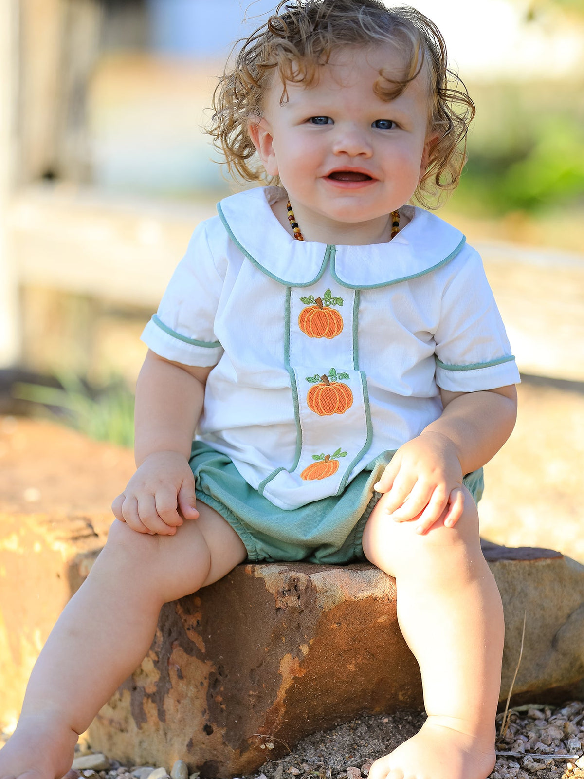 Cotton Applique Plaid Boys Bloomers Romper Set by Rylee Faith Designs