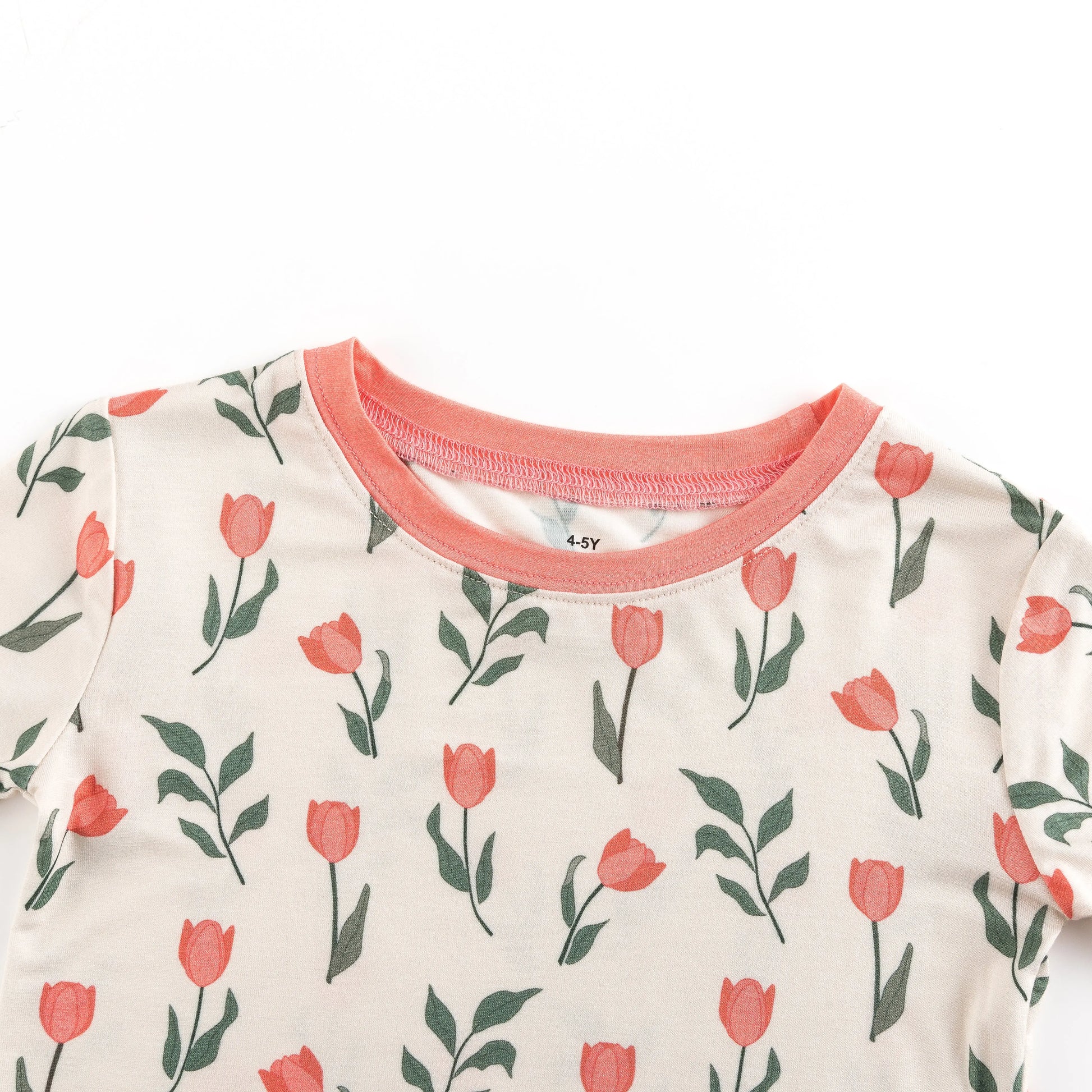 Tulip Print Long Sleeve Pajama Set With Coral Trim Cozy Dreamlet Everetts Place: Online Boutique