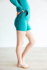 Turbo Teal Active Shorty Shorts For Dance And Yoga Workouts - Everetts Place Boutique - Active Shorts