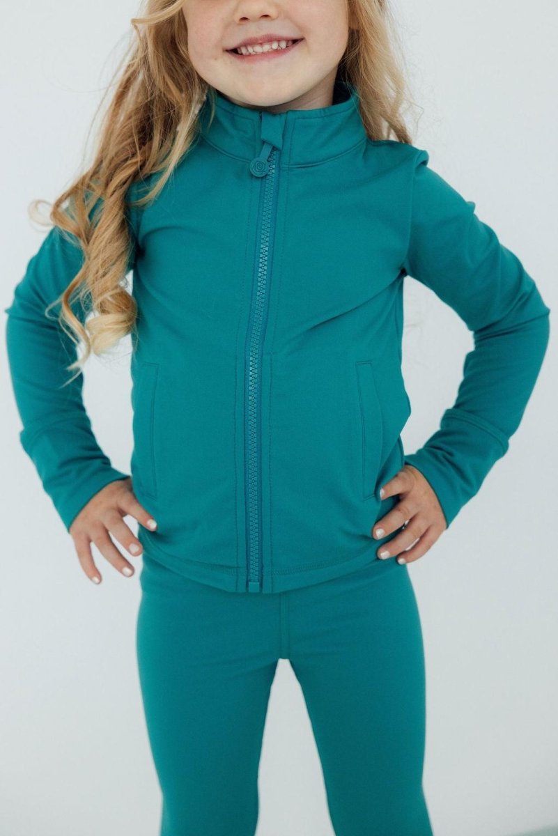 Turbo Teal Full Zip Ruffle Active Jacket For Girls - Everetts Place Boutique - Active Jacket