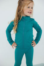 Turbo Teal Full Zip Ruffle Active Jacket For Girls - Everetts Place Boutique - Active Jacket