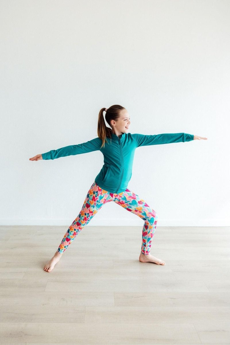 Turbo Teal Full Zip Ruffle Active Jacket For Girls - Everetts Place Boutique - Active Jacket