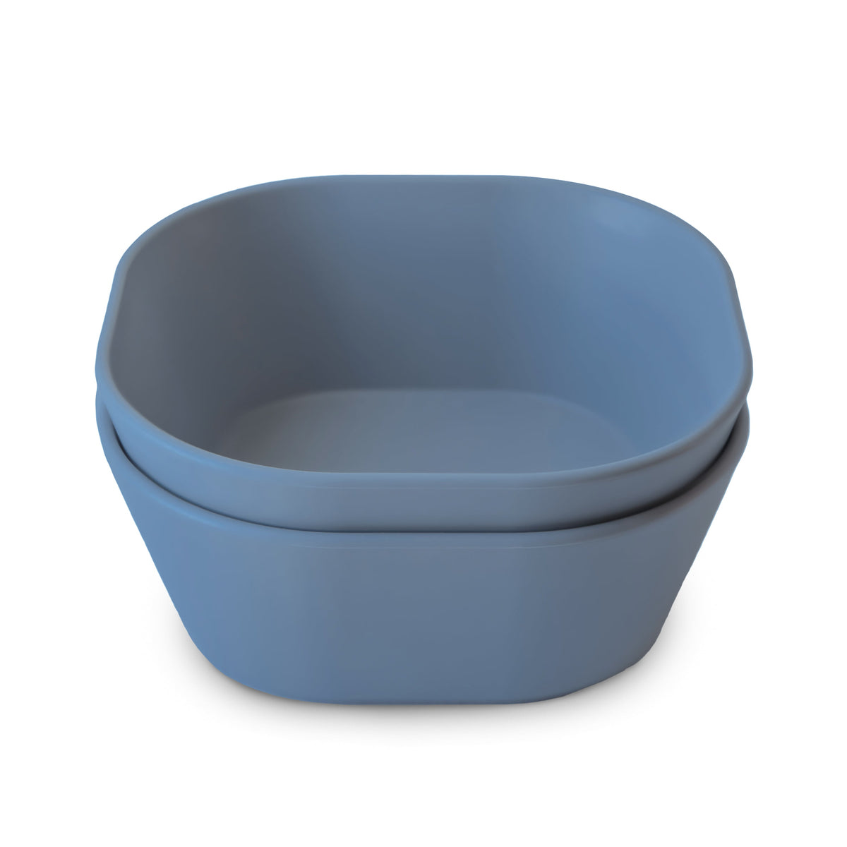 Mushie square silicone baby feeding bowls.