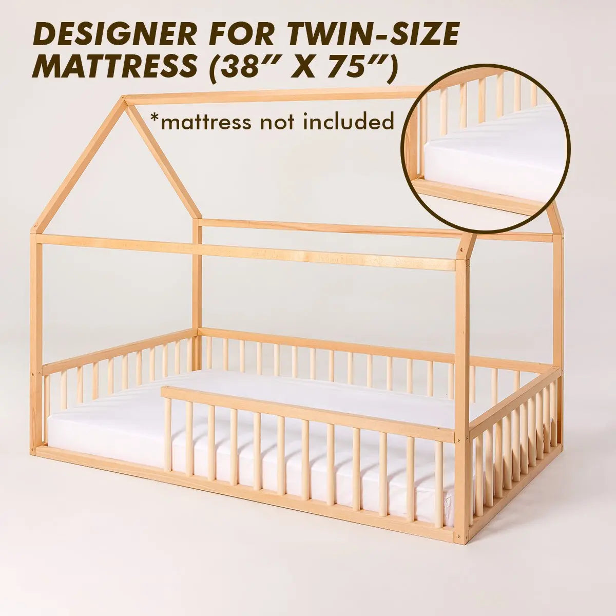 Twin Size Montessori House Bed for Kids with Fence Goodevas Everetts Place: Online Boutique