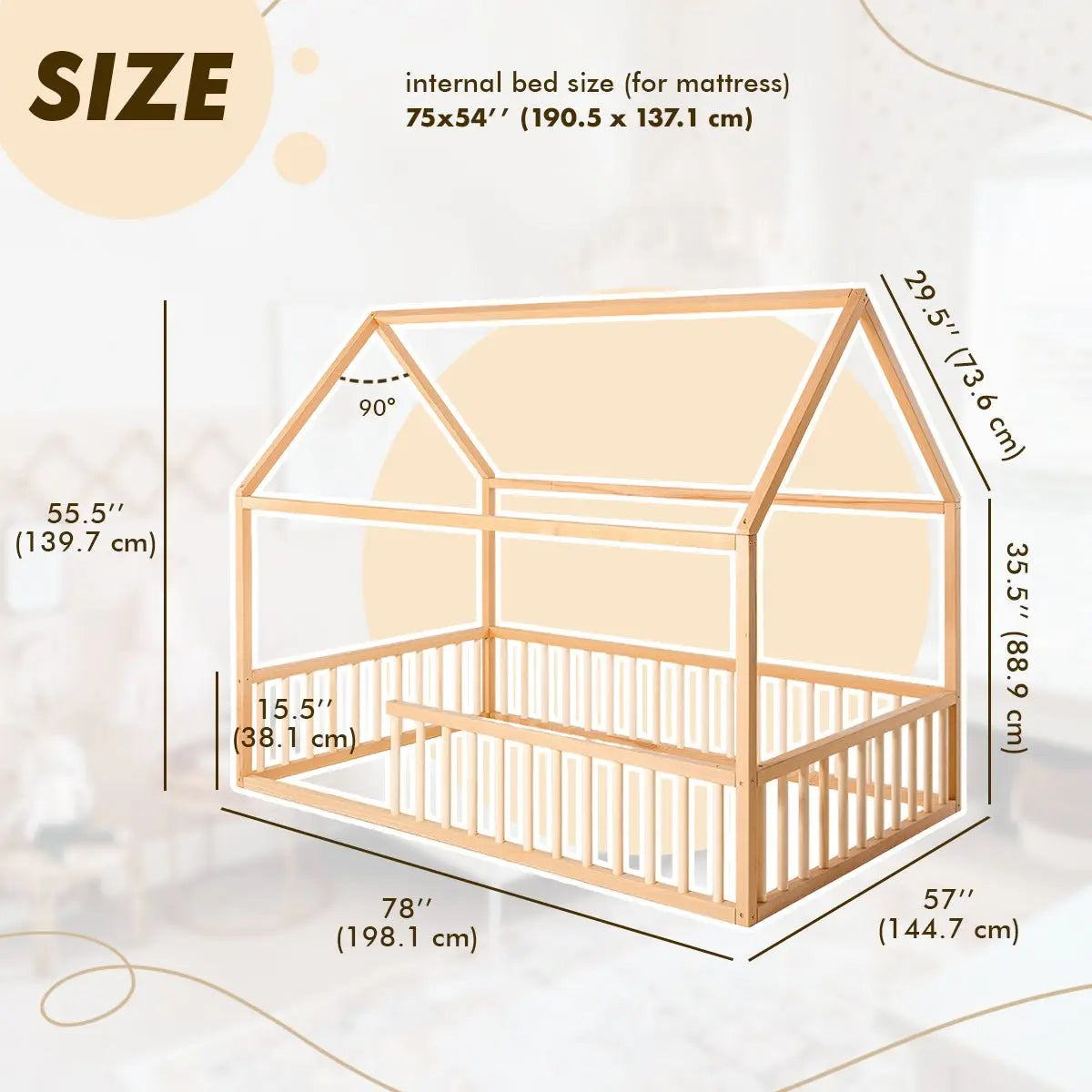 Twin Size Montessori House Bed for Kids with Fence Goodevas Everetts Place: Online Boutique