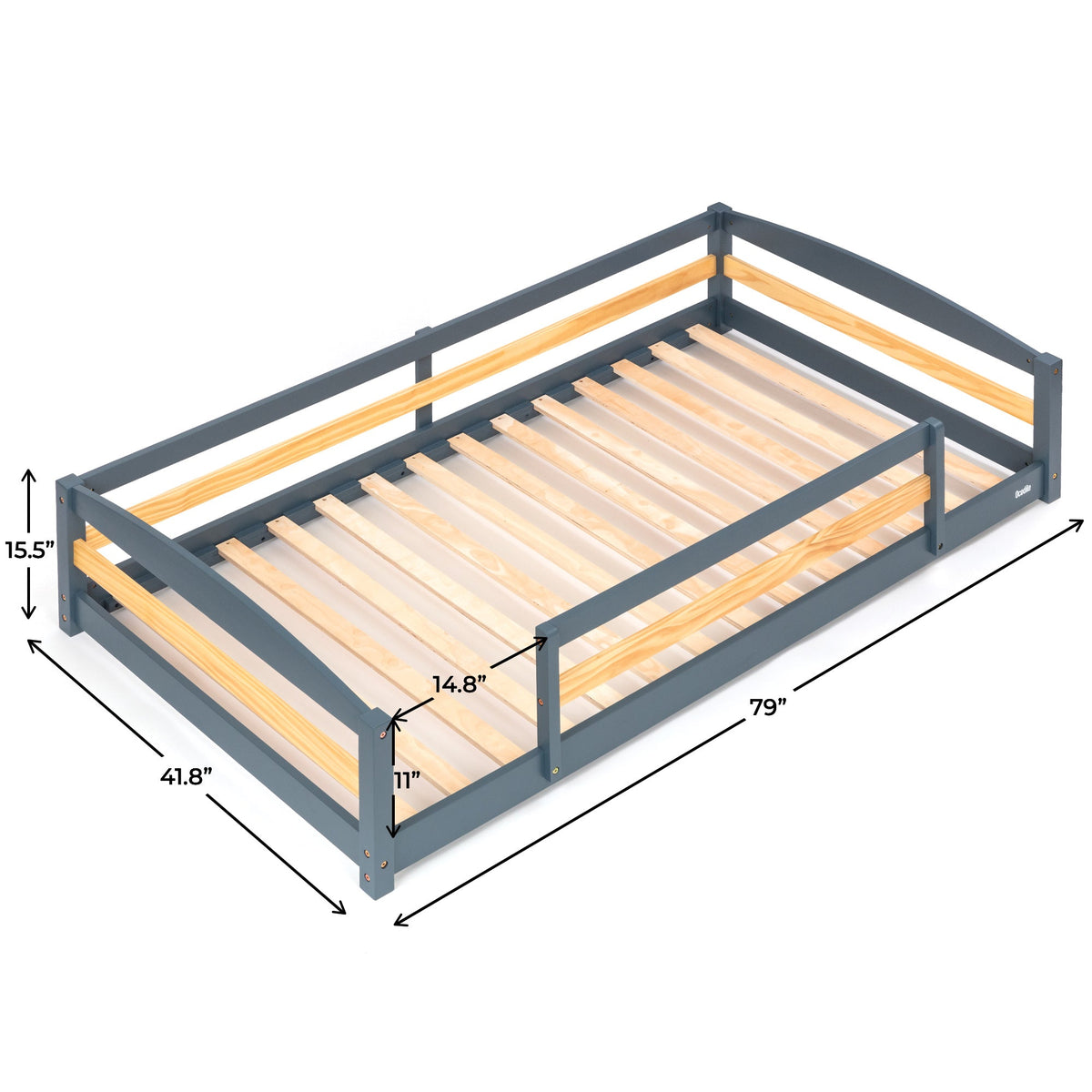 Twin Floor Bed with Safety Guardrails for Kids - Montessori Inspired by Ocodile.com at Everetts Place