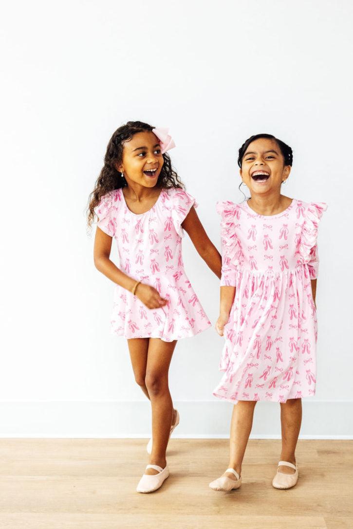 Twirling In Pointe Ruffle Dress With Three Quarter Sleeves - Everetts Place Boutique - 