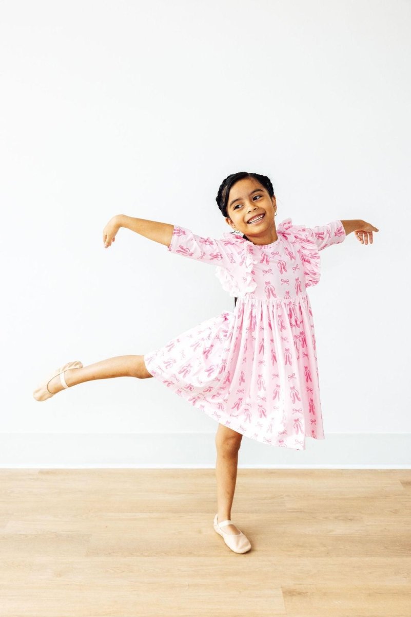 Twirling In Pointe Ruffle Dress With Three Quarter Sleeves - Everetts Place Boutique - 