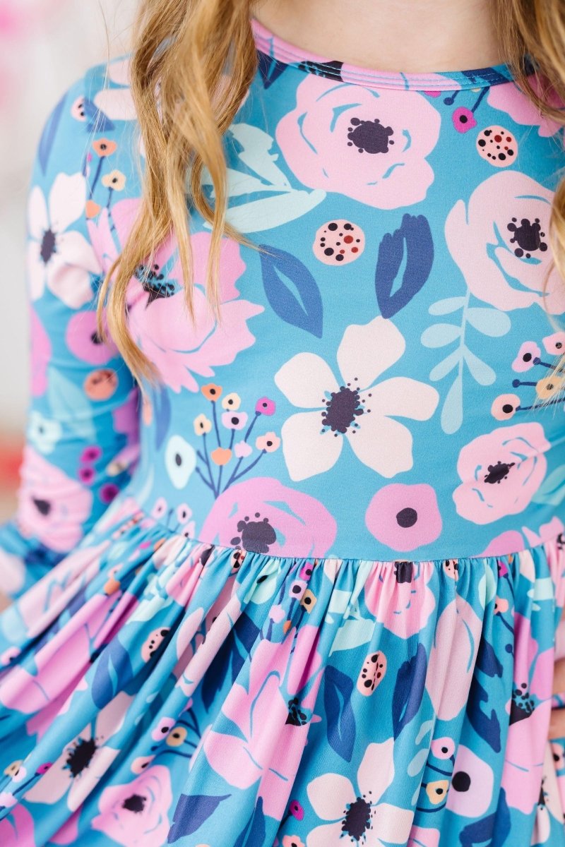 Twirling Teal Pocket Twirl Dress Three Quarter Sleeve - Everetts Place Boutique - Twirl Pocket Dress 3/4