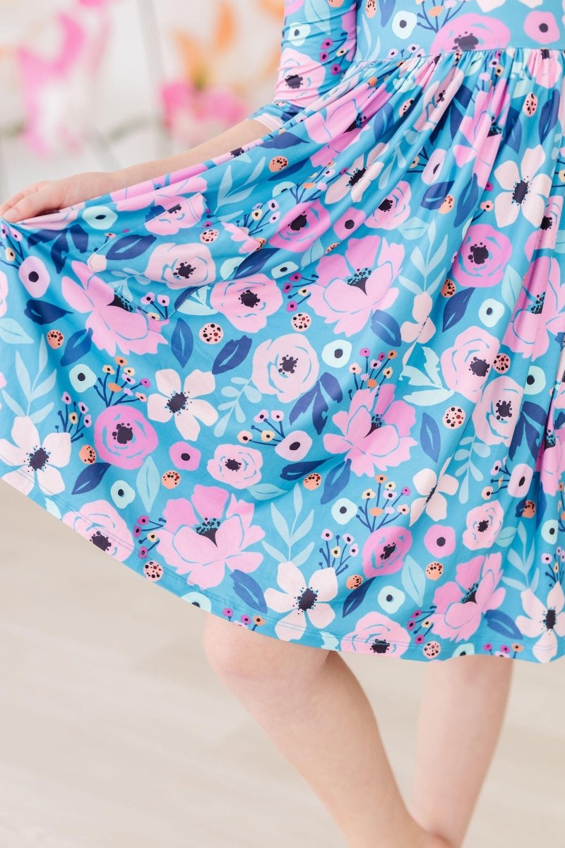 Twirling Teal Pocket Twirl Dress Three Quarter Sleeve - Everetts Place Boutique - Twirl Pocket Dress 3/4