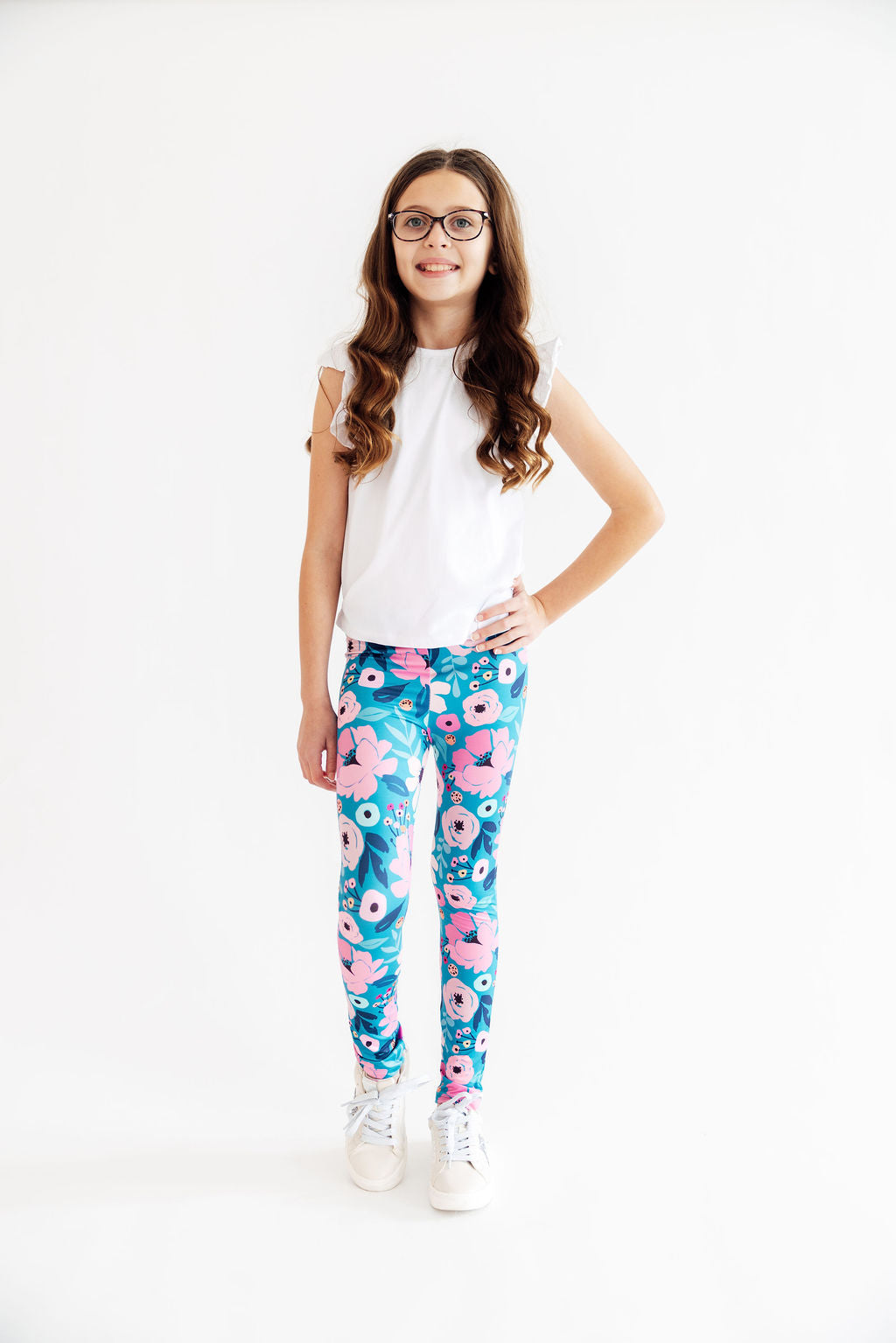 Mila & Rose Twirling in Teal baby leggings, soft and comfortable.
