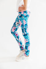 Mila & Rose organic Twirling in Teal baby leggings, soft.