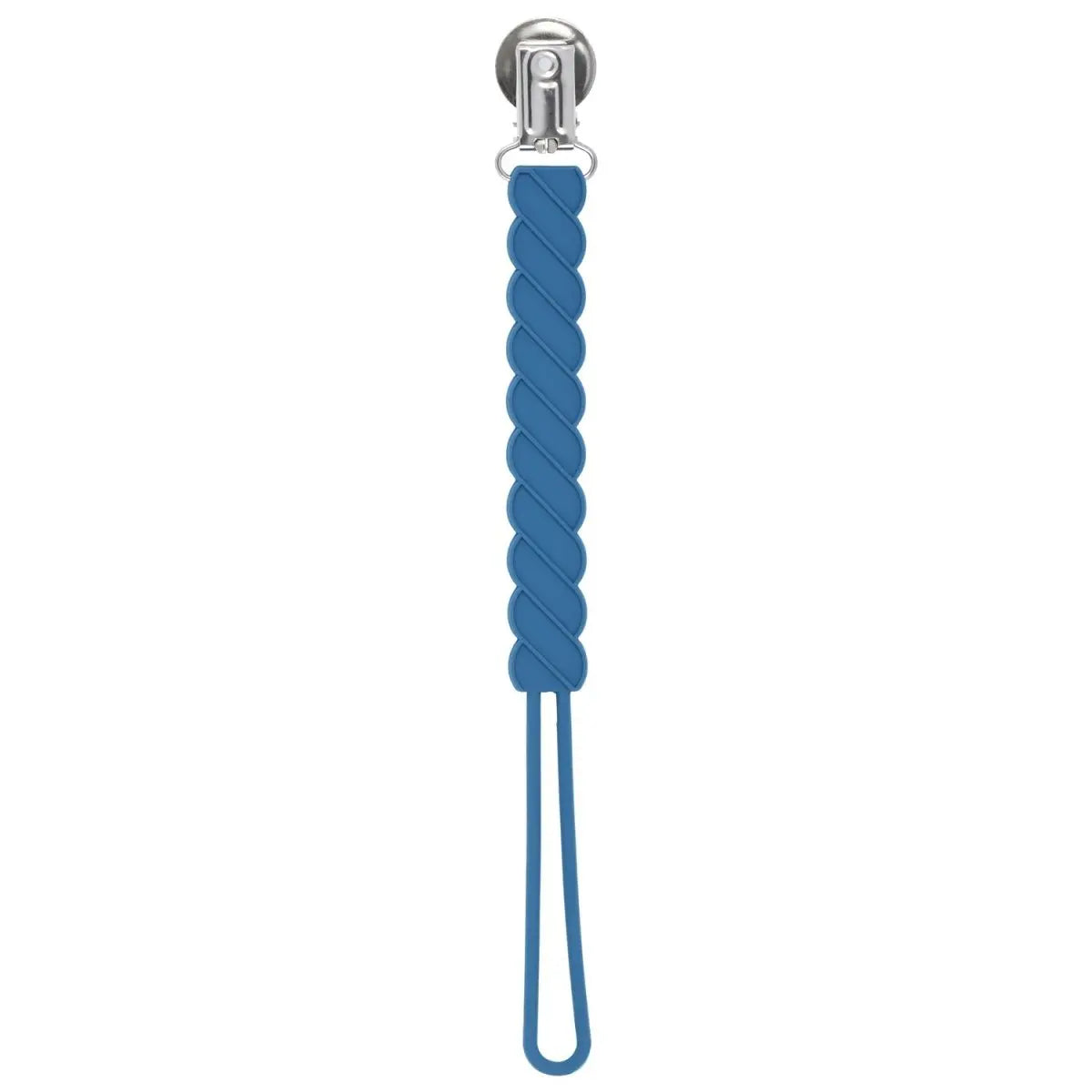 Three Little Tots Twist Blue All Silicone One Piece Pacifier Clip - 