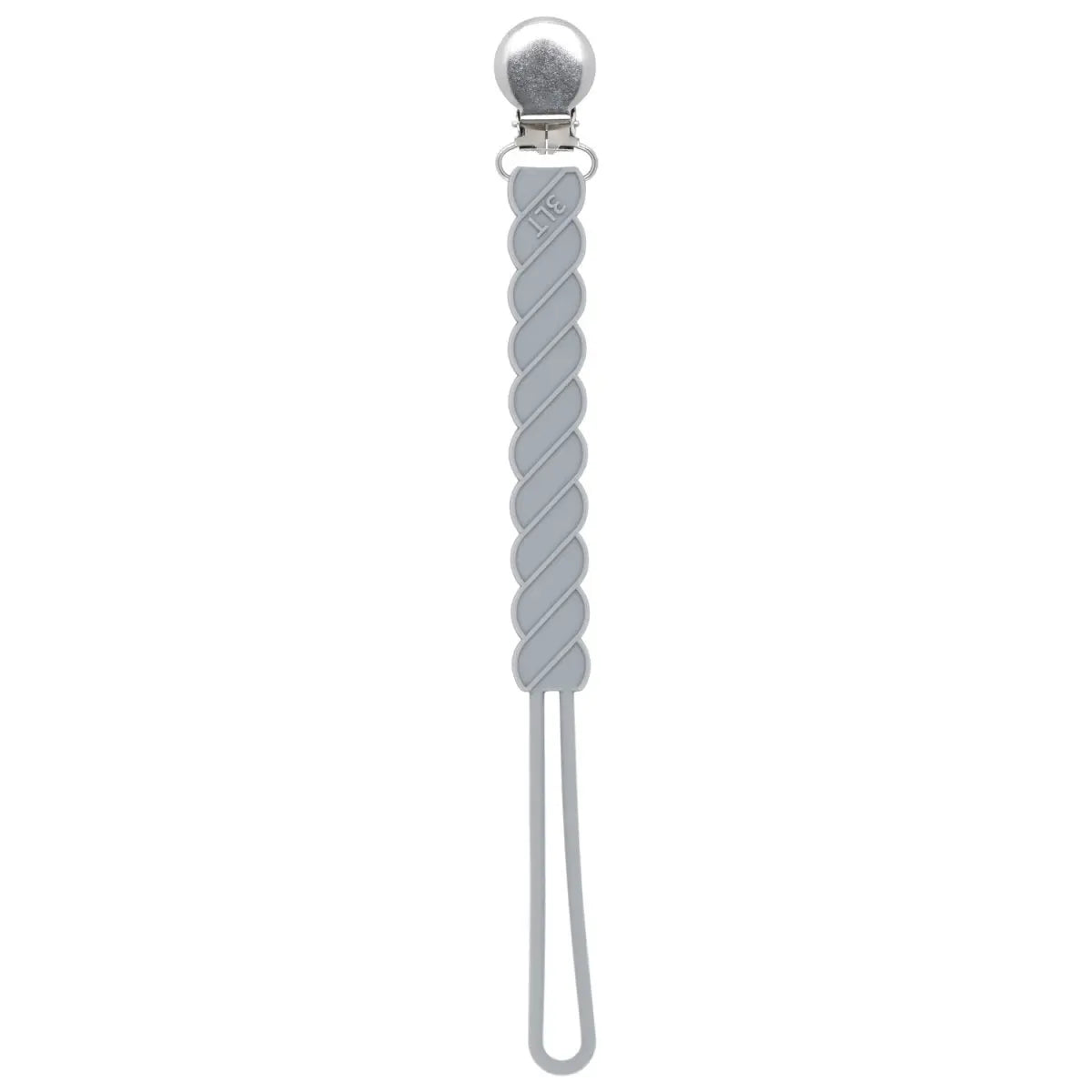 Three Little Tots Twist Gray All Silicone One Piece Pacifier Clip - 