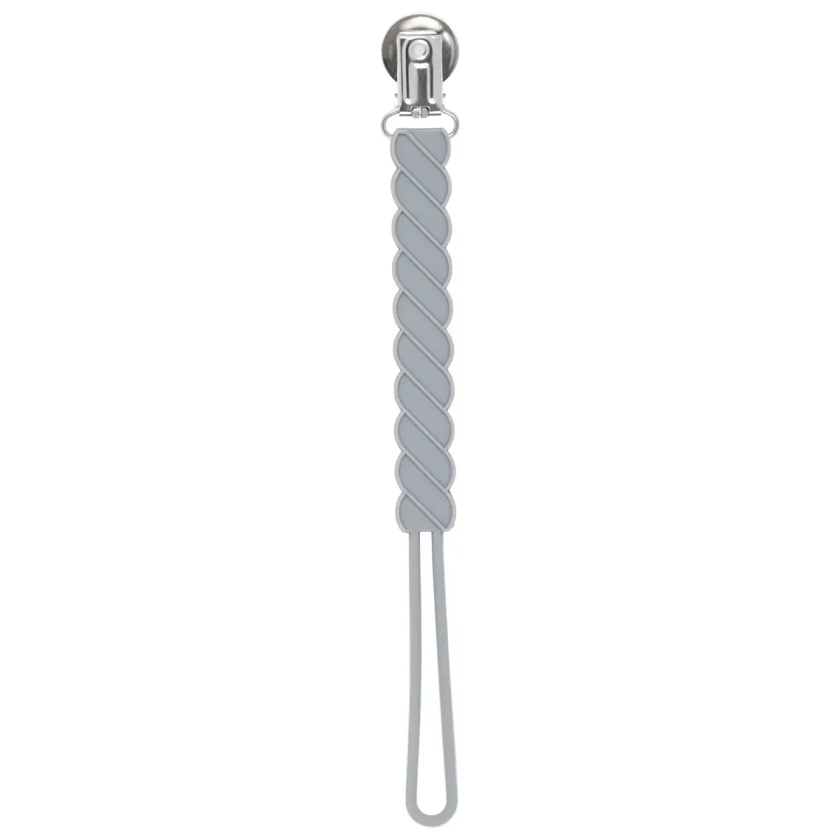 Three Little Tots Twist Gray All Silicone One Piece Pacifier Clip - 