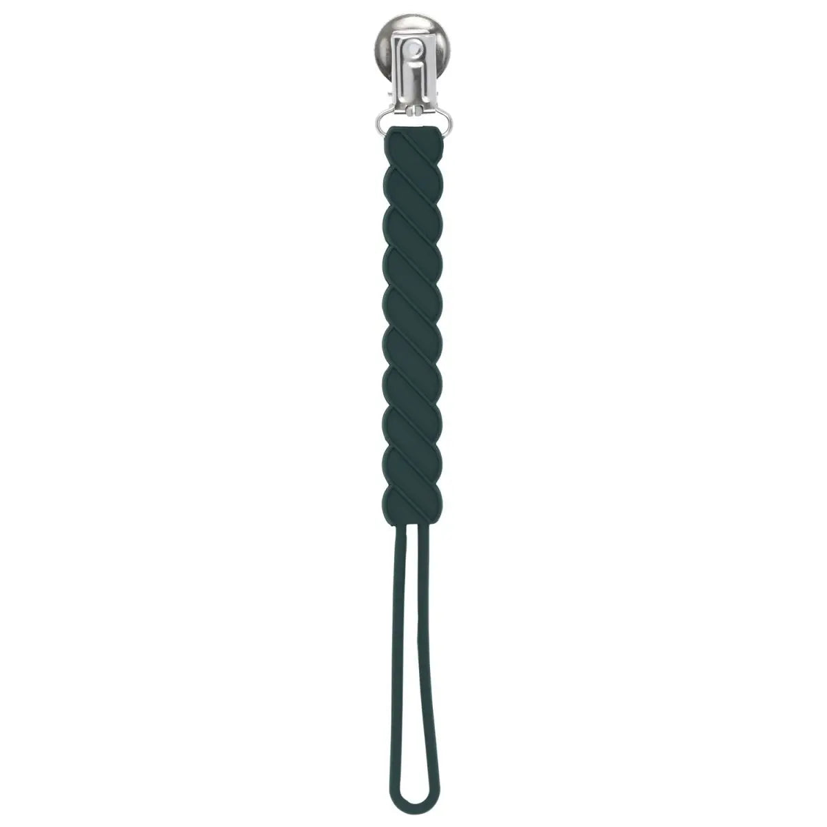 Three Little Tots Twist Hunter Green All Silicone One Piece Pacifier Clip - 