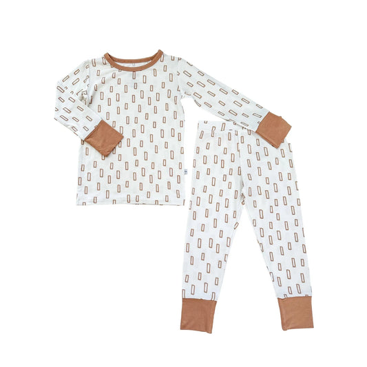 Two-Piece Pajama Set - Neutral Rectangles Harp Angel Boutique
