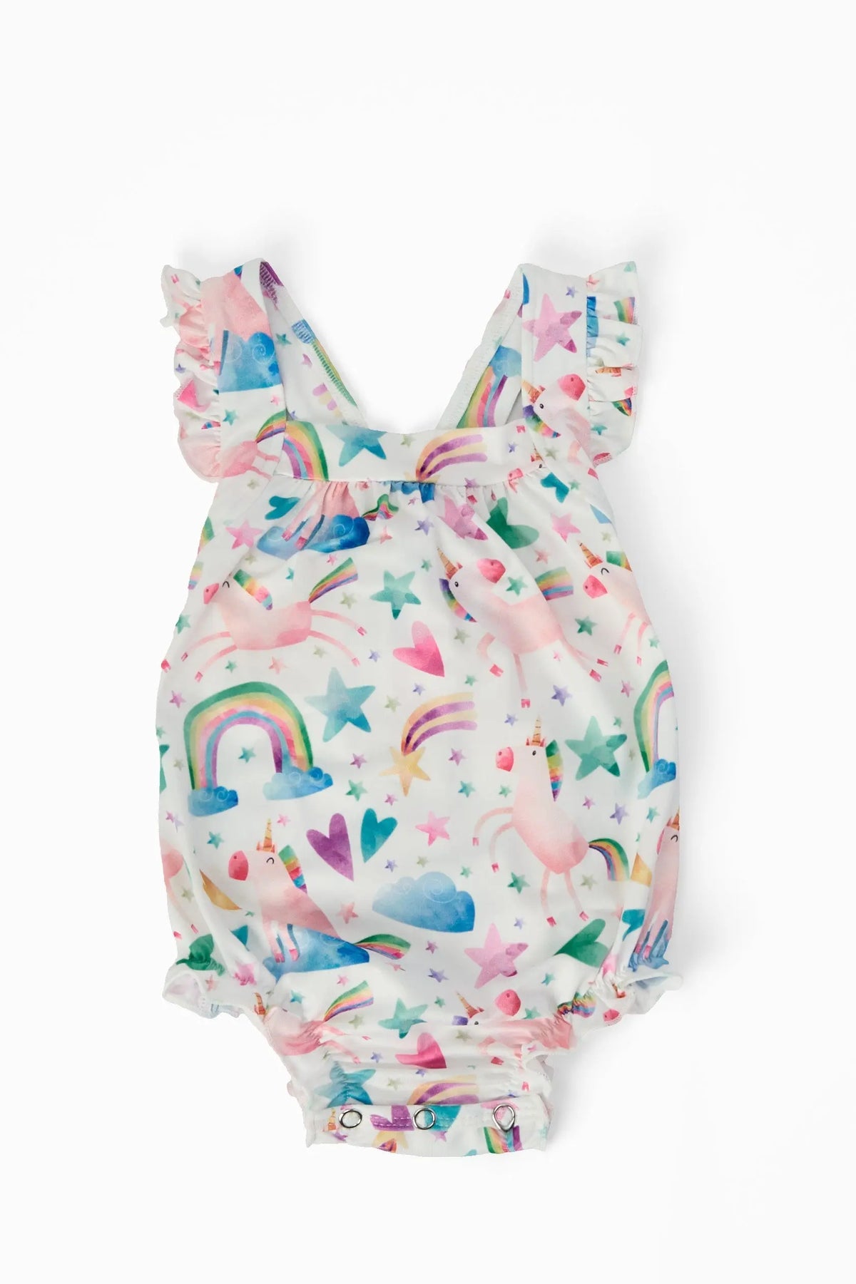 Mila & Rose ® Unicorn Kisses Ruffle Cross Back Romper - 