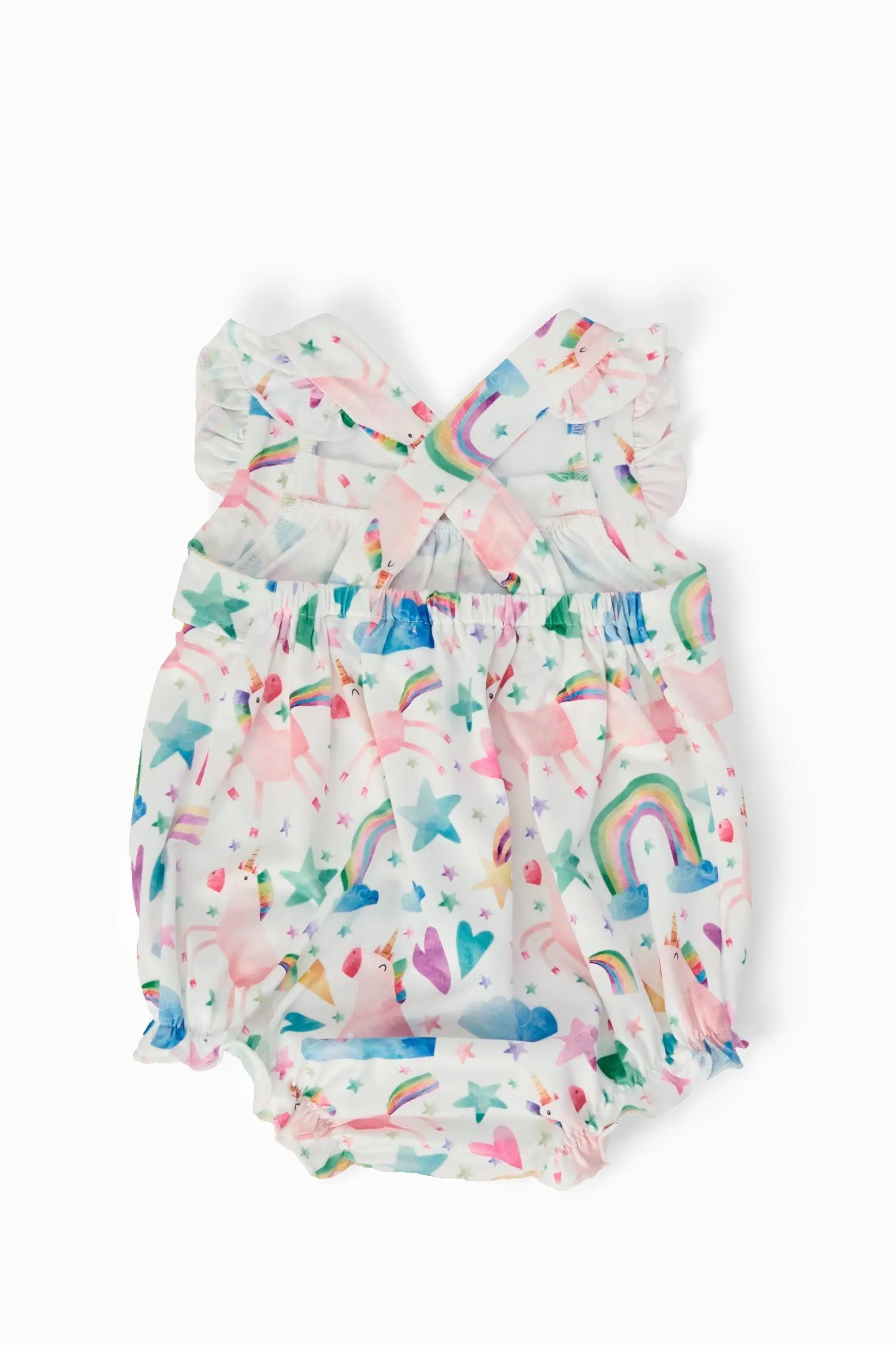 Mila & Rose ® Unicorn Kisses Ruffle Cross Back Romper - 
