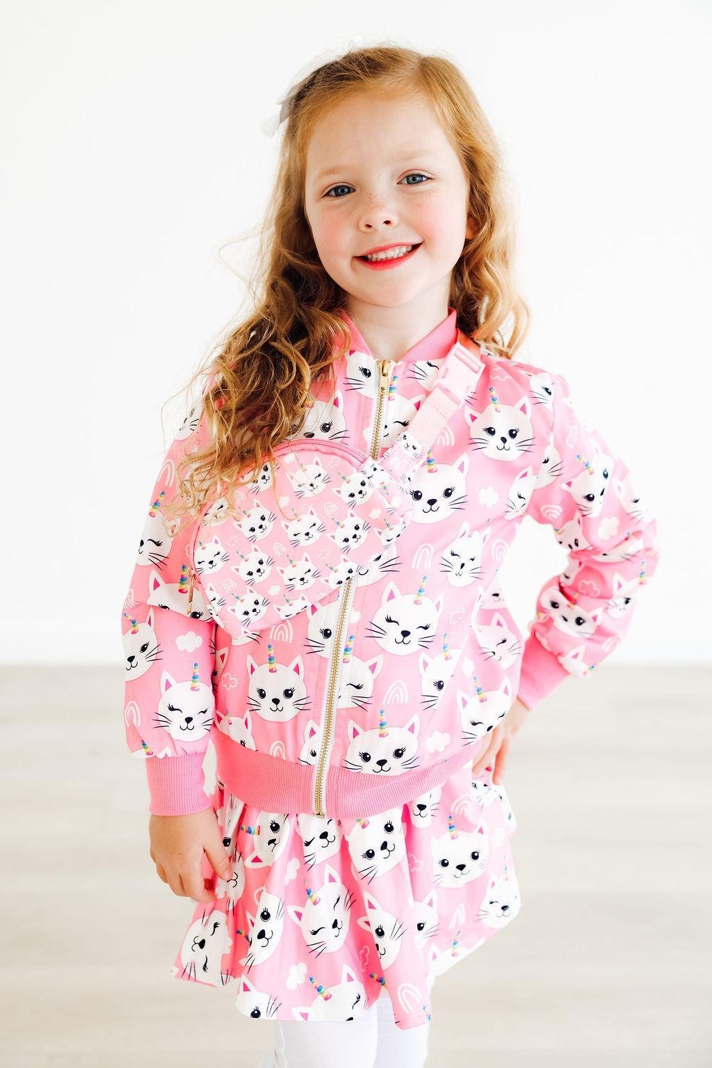 Mila & Rose Unicorn Kitties satin jacket, soft and colorful, for baby.