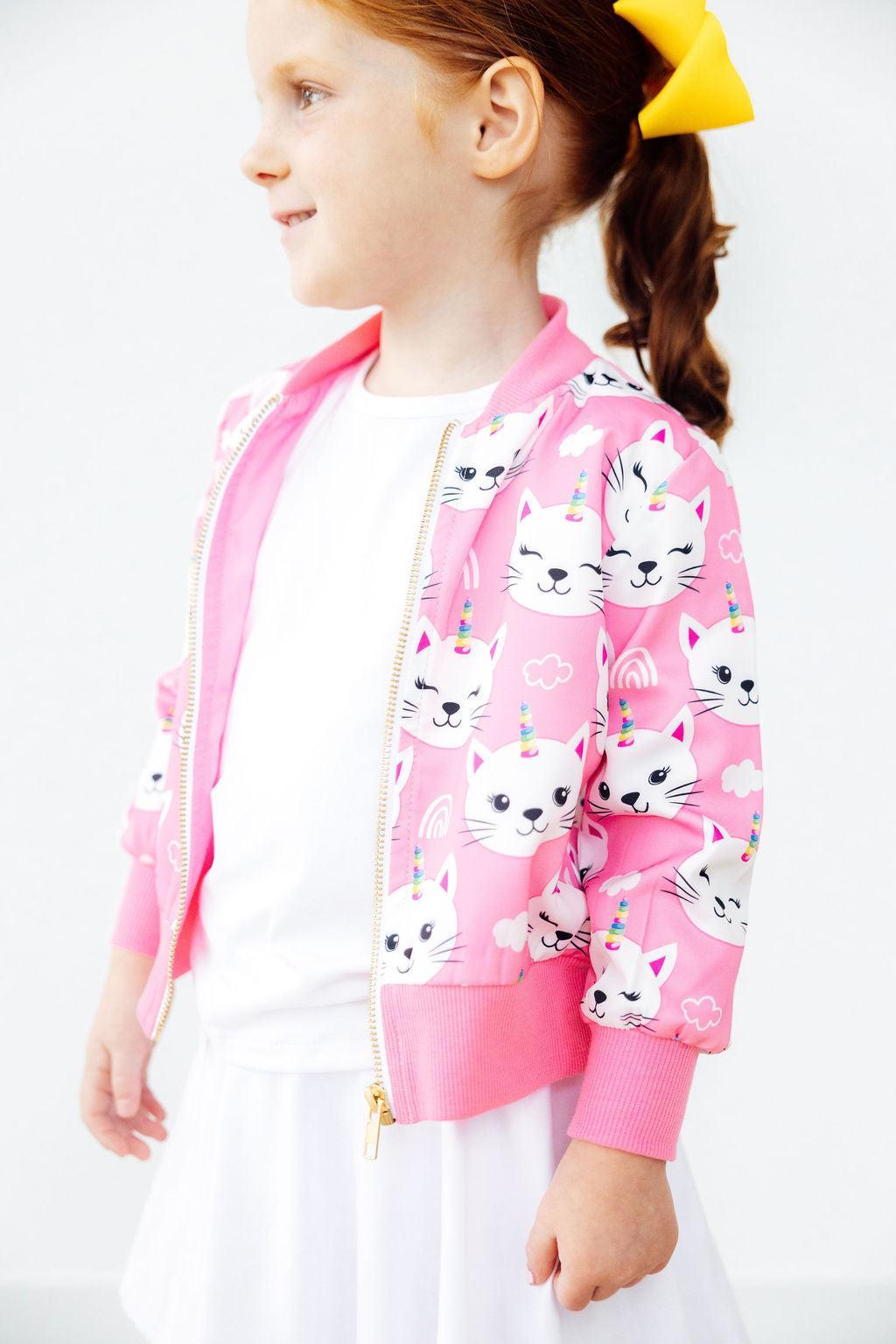 Mila & Rose Unicorn Kitties satin jacket, whimsical and vibrant.