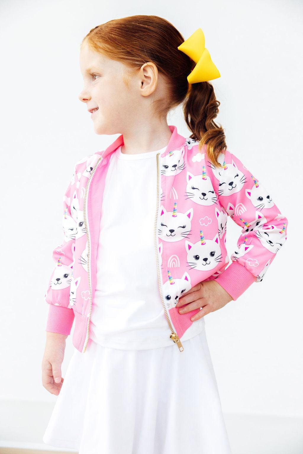 Mila & Rose Unicorn Kitties satin jacket for kids.