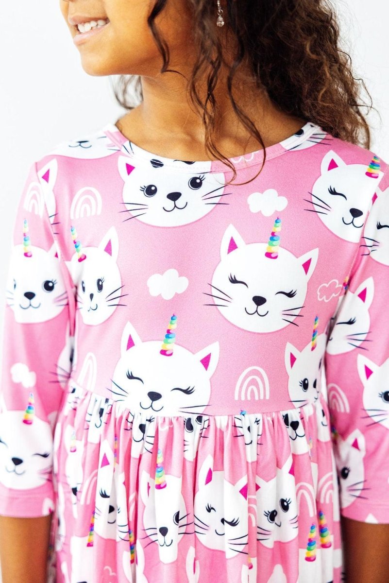 Unicorn Kitties Twirl Dress Three Quarter Sleeve Pocket - Everetts Place Boutique - Twirl Pocket Dress 3/4