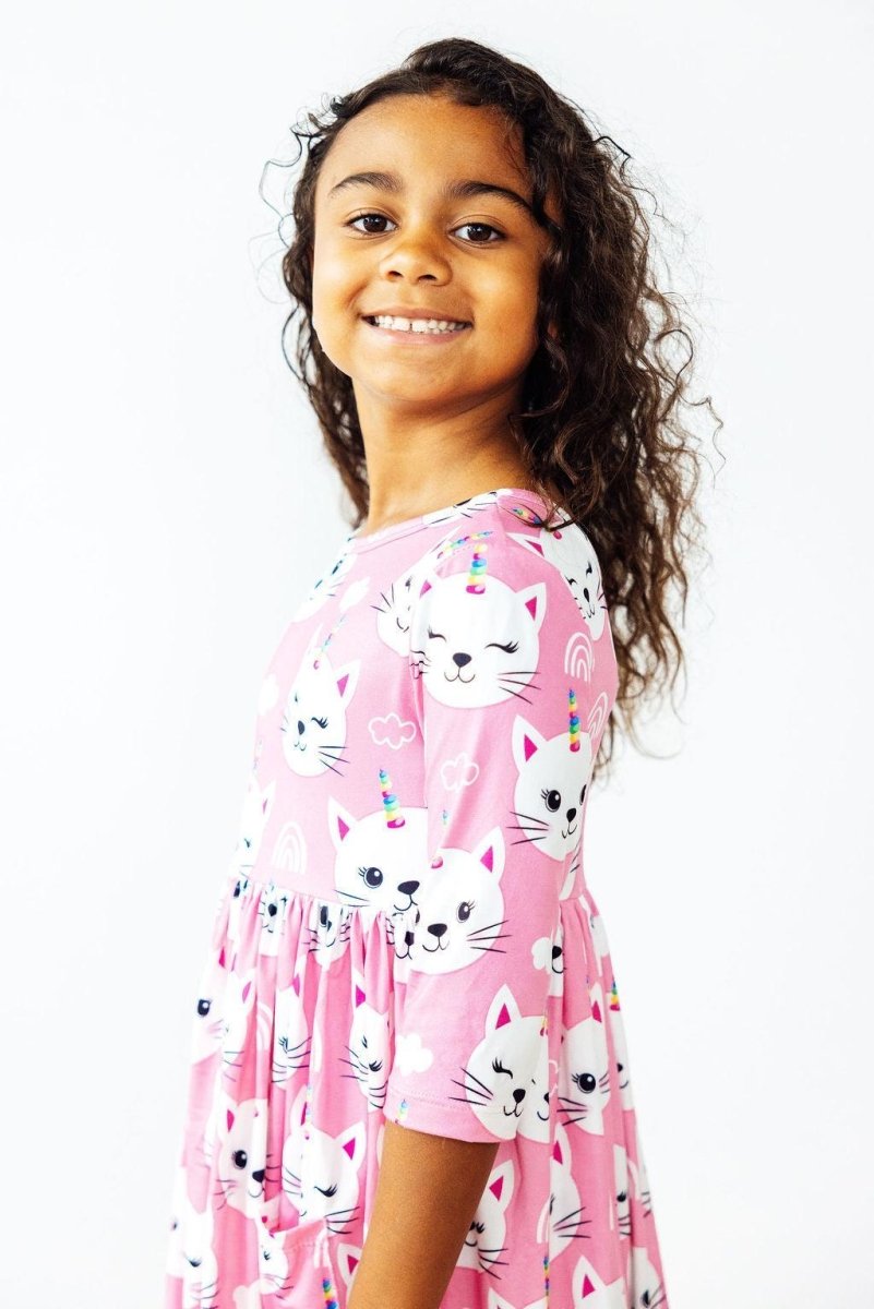 Unicorn Kitties Twirl Dress Three Quarter Sleeve Pocket - Everetts Place Boutique - Twirl Pocket Dress 3/4