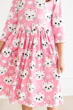 Unicorn Kitties Twirl Dress Three Quarter Sleeve Pocket - Everetts Place Boutique - Twirl Pocket Dress 3/4