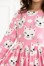 Unicorn Kitties Twirl Dress Three Quarter Sleeve Pocket - Everetts Place Boutique - Twirl Pocket Dress 3/4