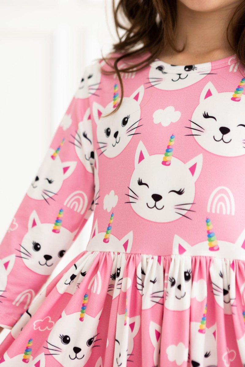 Unicorn Kitties Twirl Dress Three Quarter Sleeve Pocket - Everetts Place Boutique - Twirl Pocket Dress 3/4